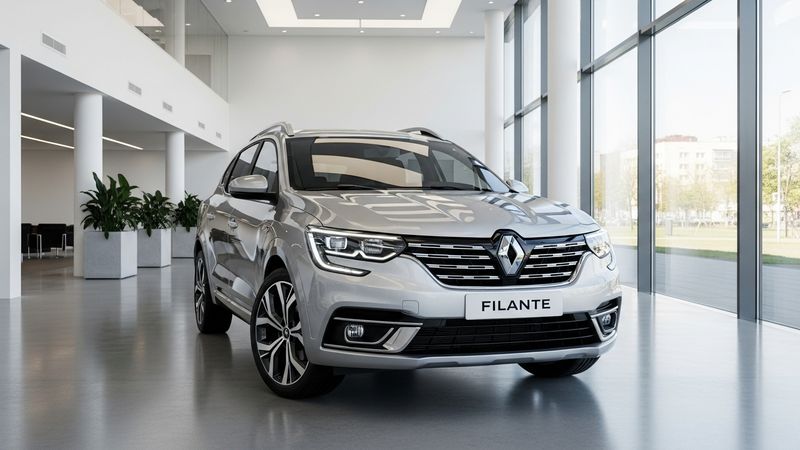 The front angle of Renault Filante SUV parked in a luxurious bright modern showroom, high-end automotive photography, extremely realistic, highly detailed, 4k